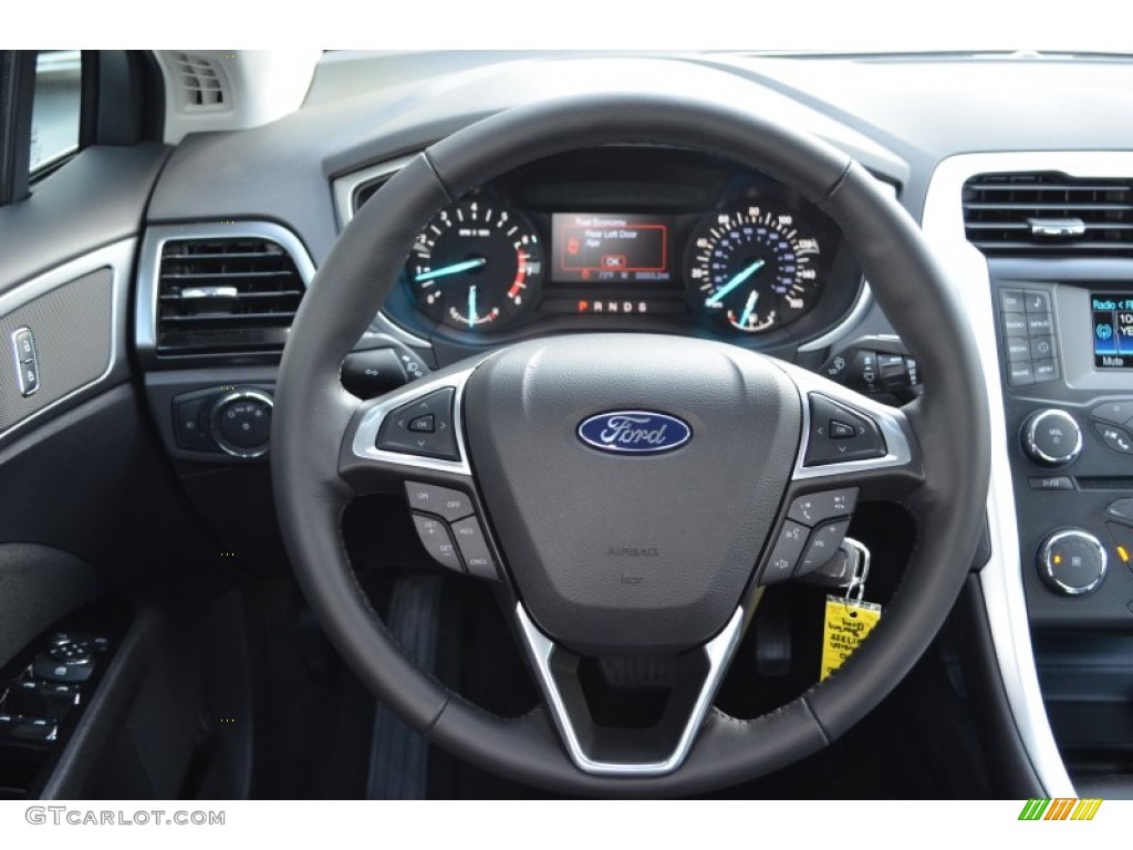 2013 Ford Fusion SE 1.6 EcoBoost SE Appearance Package Charcoal Black/Red Stitching Steering Wheel Photo #76520890