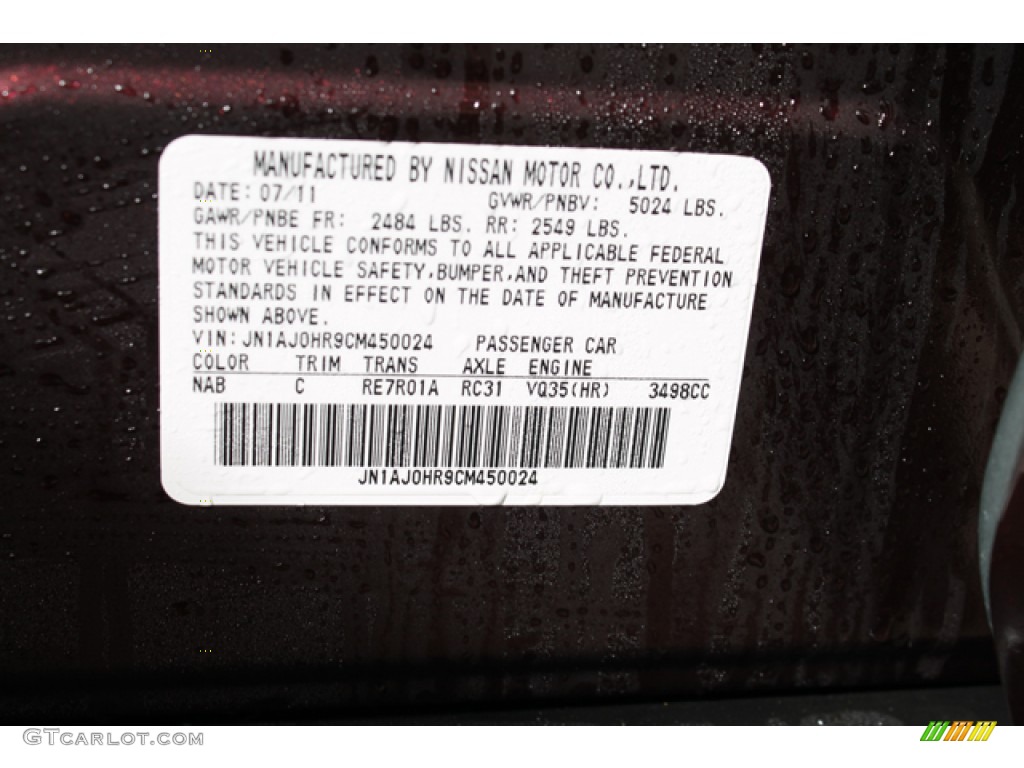 2012 EX Color Code NAB for Midnight Garnet Photo #76528909