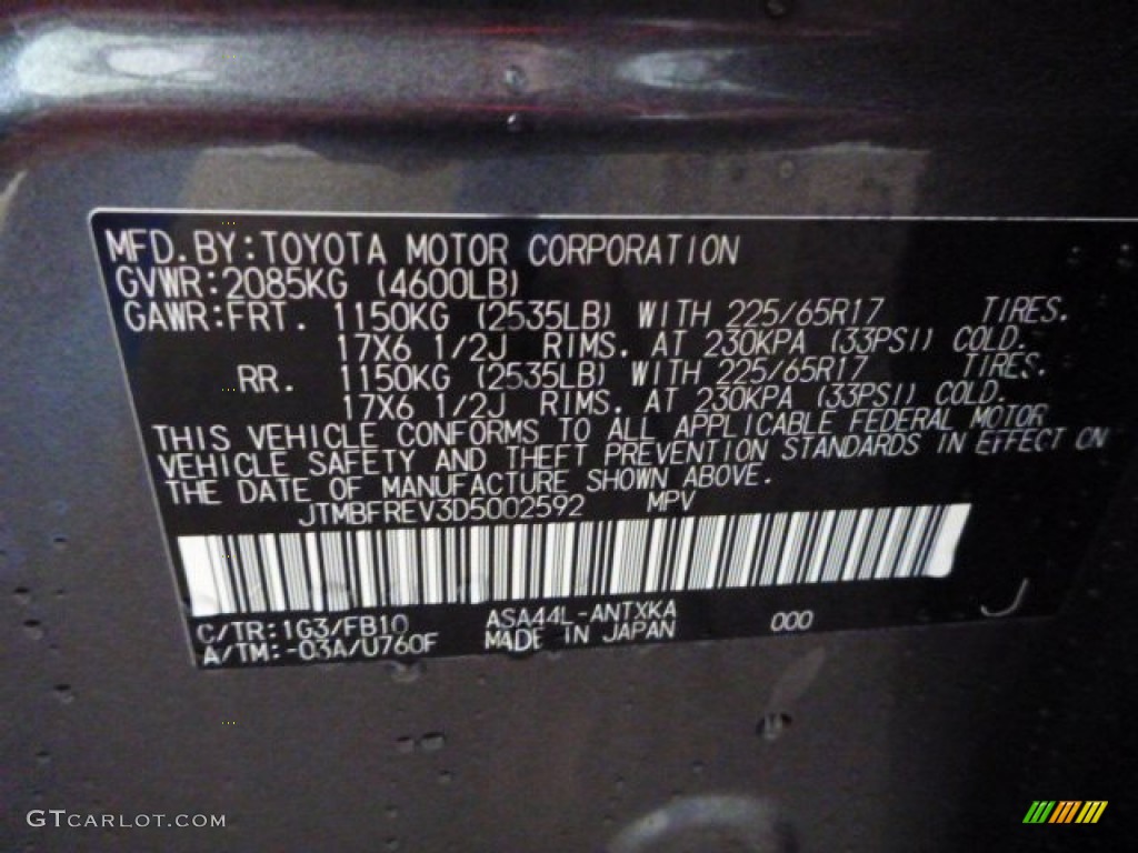 2013 RAV4 Color Code 1G3 for Magnetic Gray Metallic Photo #76534889