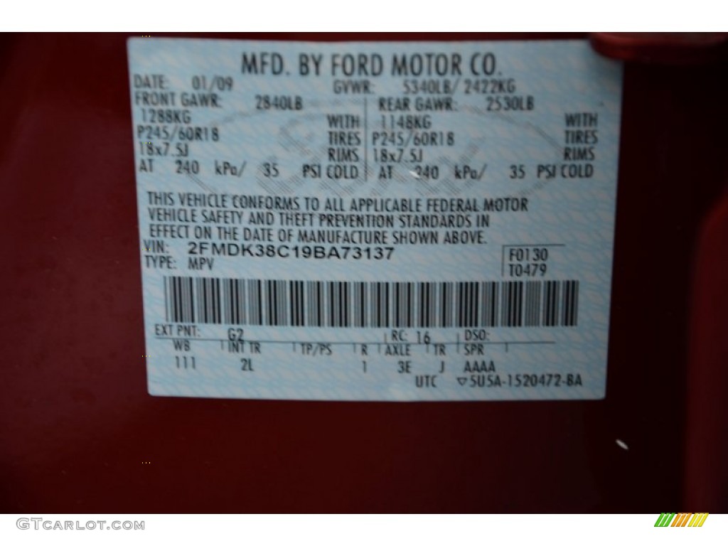 2009 Ford Edge SEL Color Code Photos