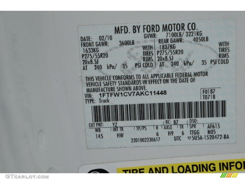 2010 F150 Color Code YZ for Oxford White Photo #76537889