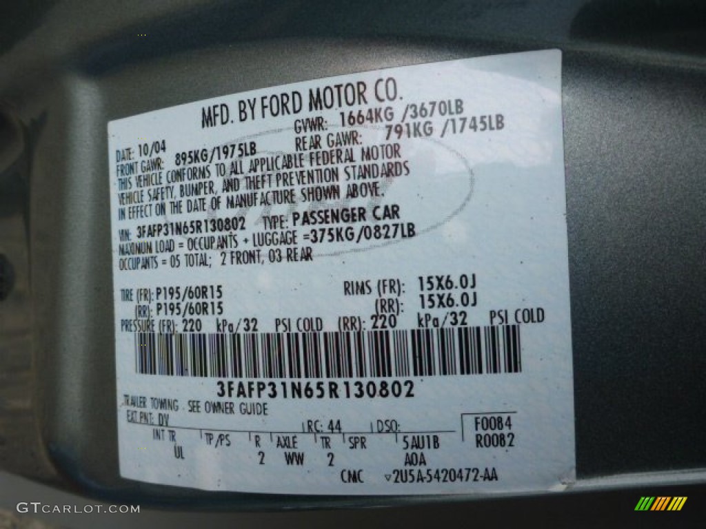 2005 Ford Focus ZX3 SE Coupe Color Code Photos