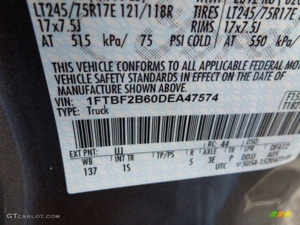 2013 F250 Super Duty Color Code UJ for Sterling Gray Metallic Photo #76542020