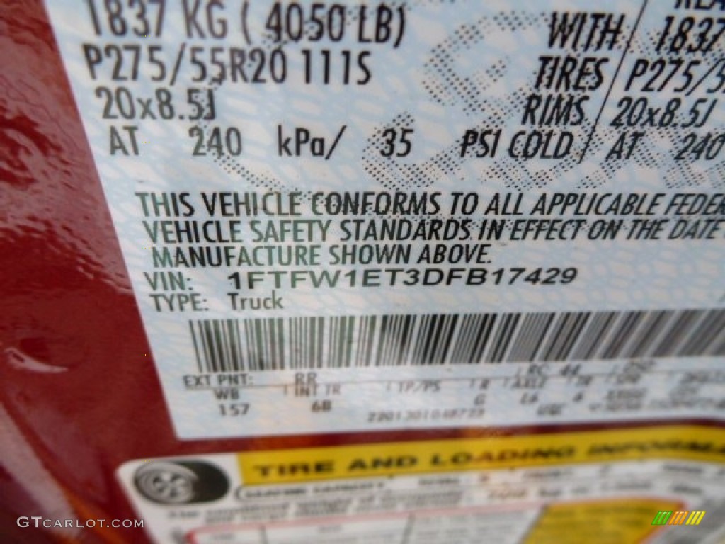 2013 F150 Color Code RR for Ruby Red Metallic Photo #76542274