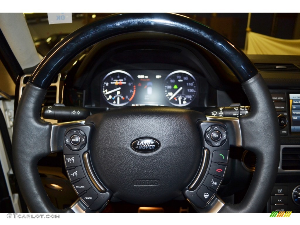 2010 Land Rover Range Rover Supercharged Duo-Tone Jet Black/Ivory White Steering Wheel Photo #76545059