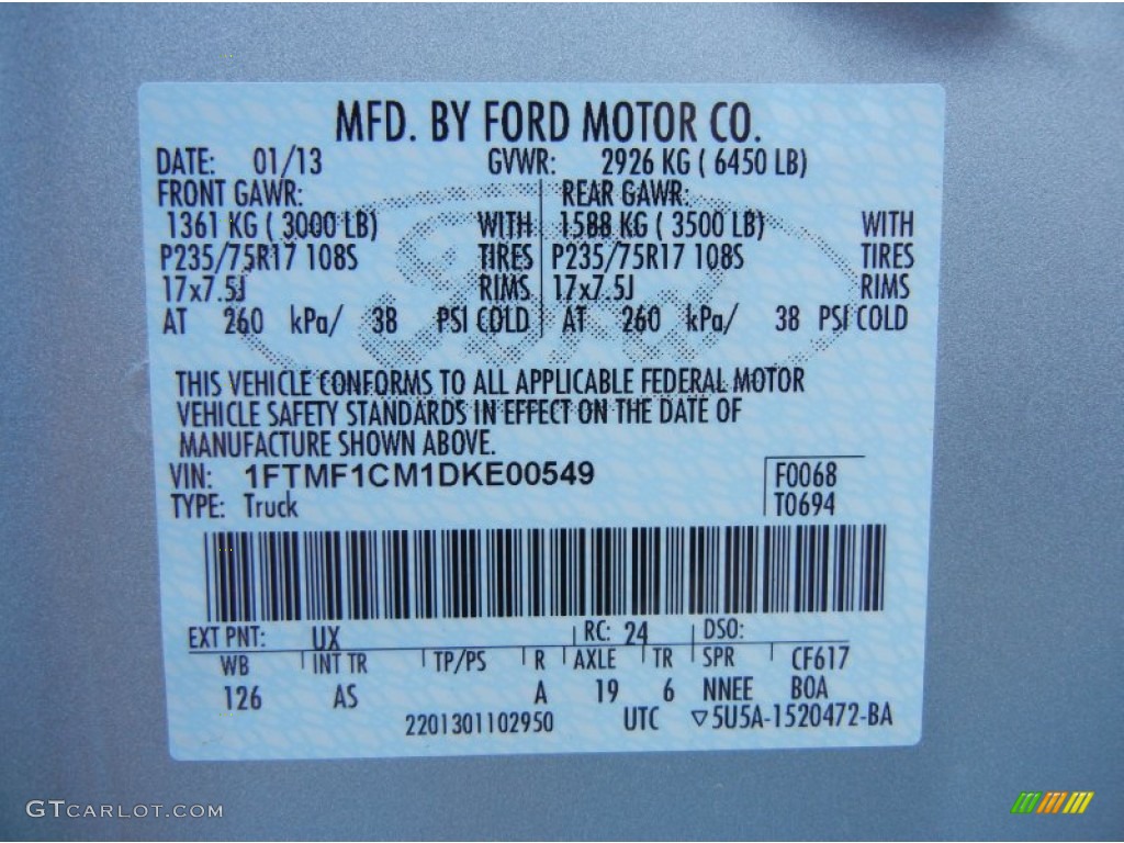 2013 F150 Color Code UX for Ingot Silver Metallic Photo #76551830