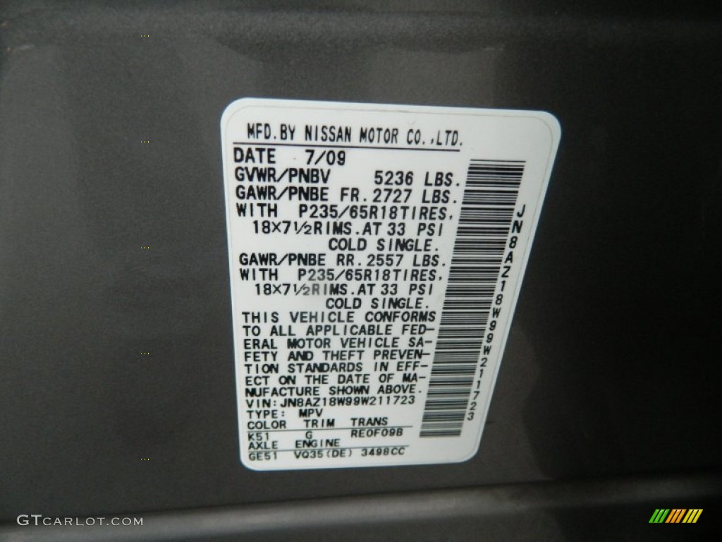 2009 Murano S AWD - Platinum Graphite Metallic / Black photo #24