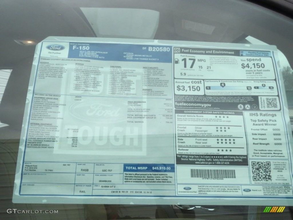 2013 Ford F150 XLT SuperCrew Window Sticker Photo #76562048