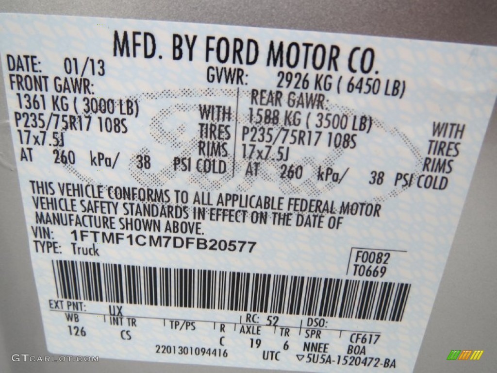 2013 F150 Color Code UX for Ingot Silver Metallic Photo #76562411