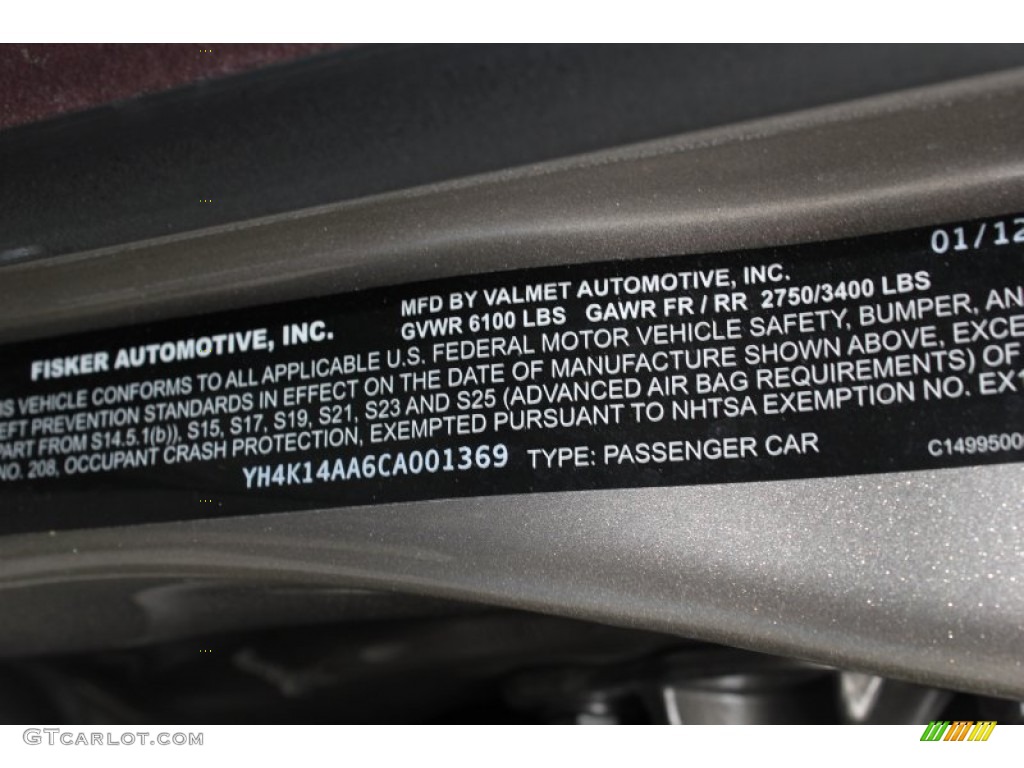 2012 Fisker Karma EcoSport Info Tag Photo #76570601