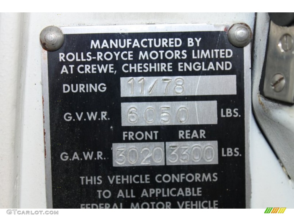 1978 Rolls-Royce Silver Shadow II Standard Silver Shadow II Model Info Tag Photo #76579041