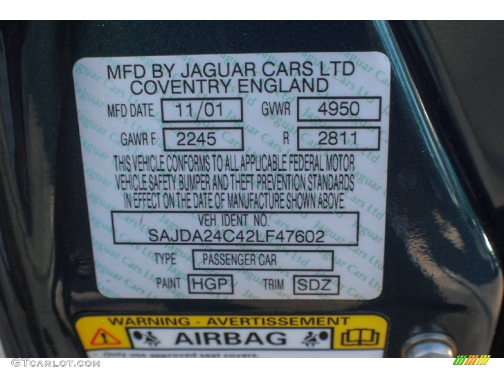 2002 Jaguar XJ Vanden Plas Color Code Photos