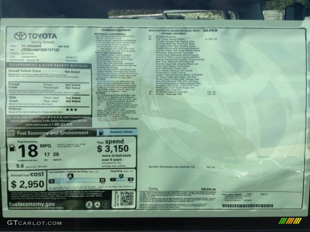 2013 Toyota FJ Cruiser Trail Teams Special Edition 4WD Window Sticker Photo #76586340
