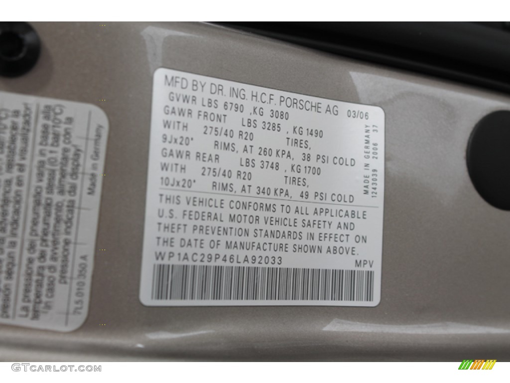 2006 Porsche Cayenne Turbo S Info Tag Photos