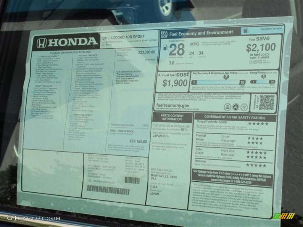 2013 Honda Accord Sport Sedan Window Sticker Photo #76598620