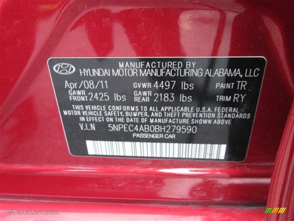 2011 Sonata Limited 2.0T - Venetian Red / Gray photo #21