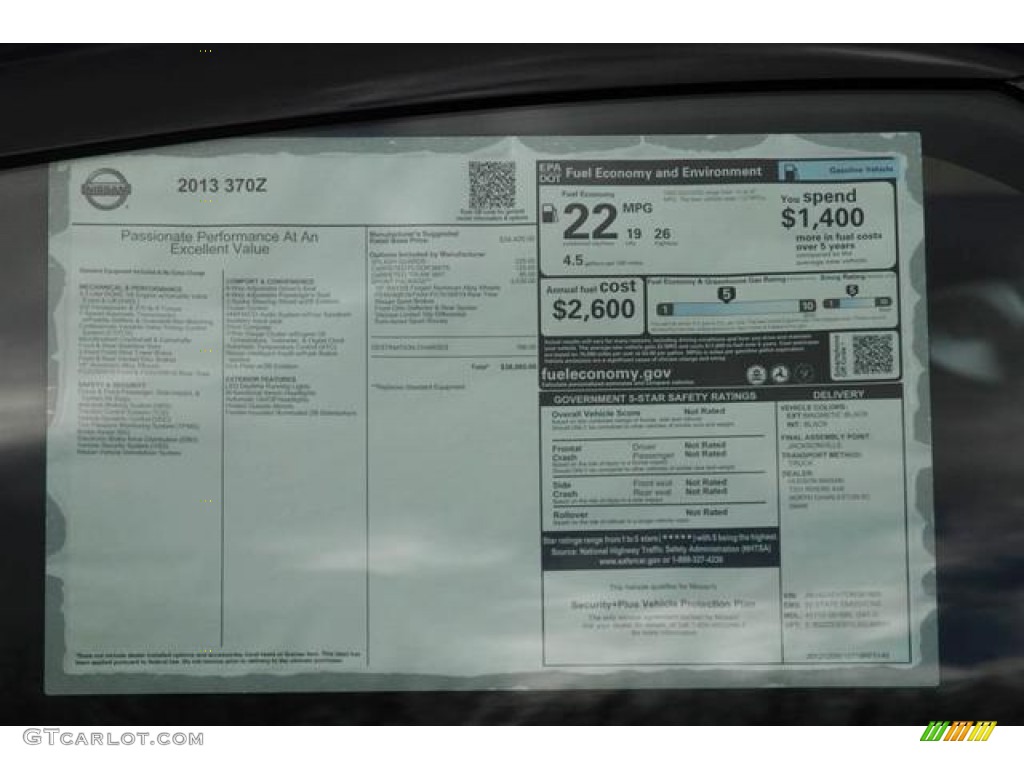 2013 Nissan 370Z Sport Coupe Window Sticker Photo #76611194