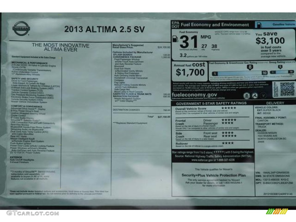 2013 Altima 2.5 SV - Super Black / Beige photo #2