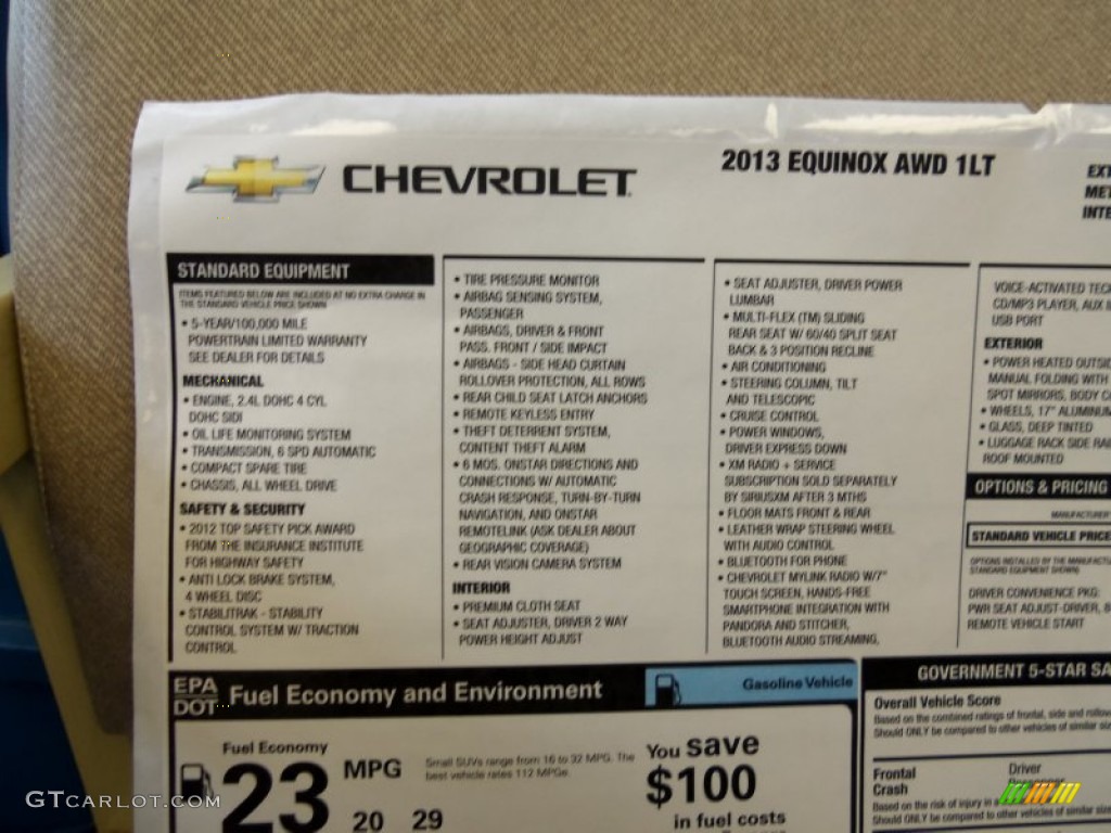2013 Chevrolet Equinox LT AWD Window Sticker Photo #76613238