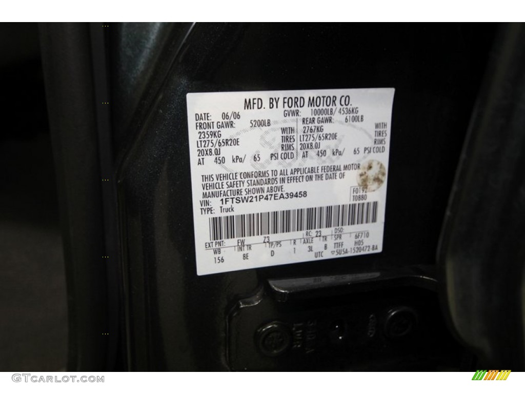 2007 F250 Super Duty Color Code FW for Dark Green Satin Metallic Photo #76616308