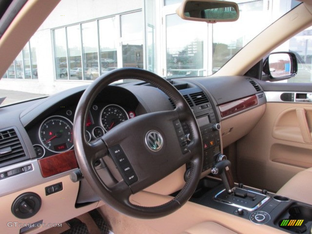 2004 Volkswagen Touareg V6 Pure Beige Steering Wheel Photo #76620391