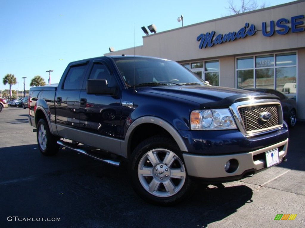 2008 F150 Lariat SuperCrew 4x4 - Dark Blue Pearl Metallic / Tan photo #27