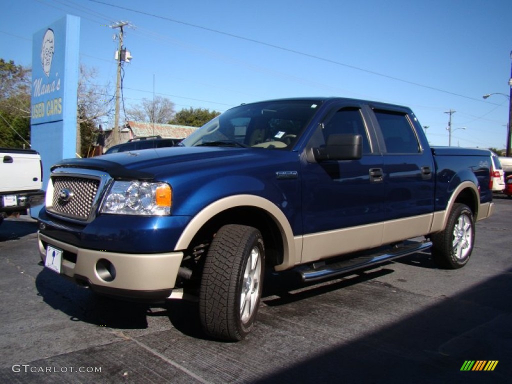 2008 F150 Lariat SuperCrew 4x4 - Dark Blue Pearl Metallic / Tan photo #28