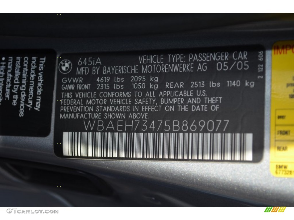 2005 6 Series 645i Coupe - Stratus Grey Metallic / Black photo #20