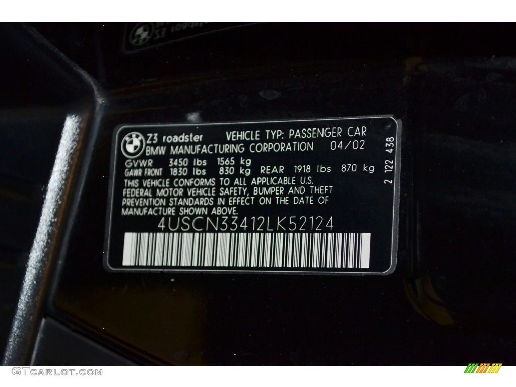 2002 BMW Z3 2.5i Roadster Info Tag Photo #76636034