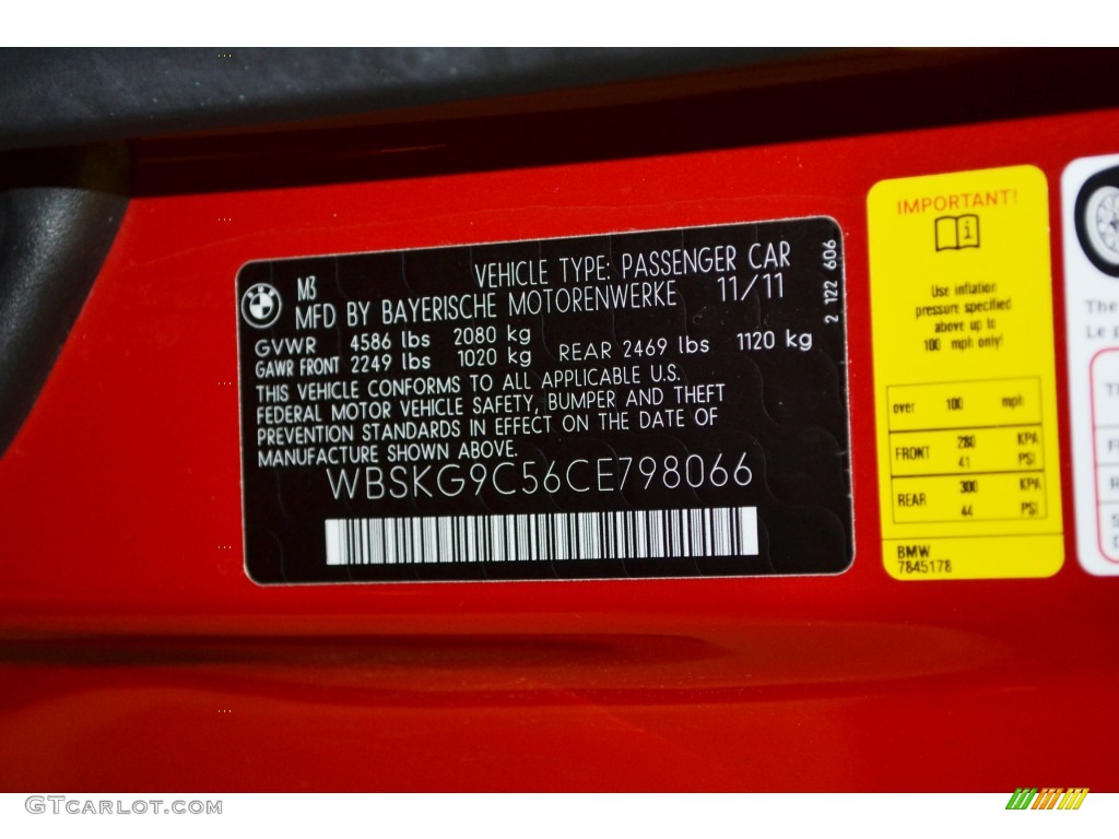 2012 BMW M3 Coupe Info Tag Photo #76639106
