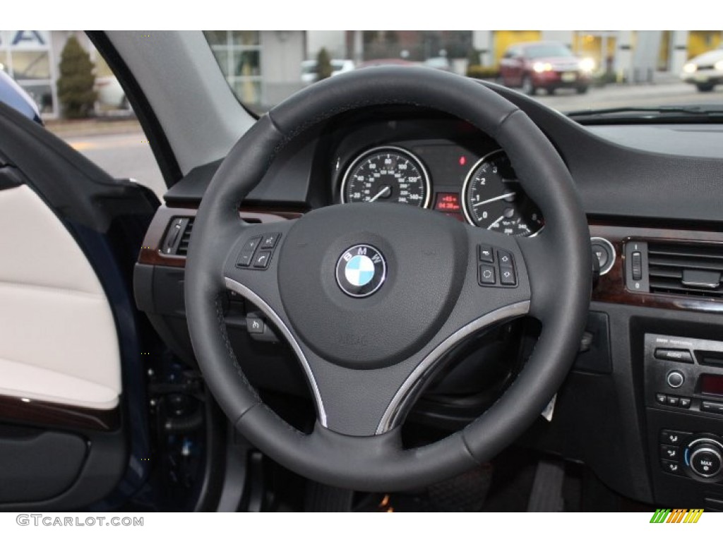 2012 BMW 3 Series 328i xDrive Coupe Oyster/Black Steering Wheel Photo #76639491