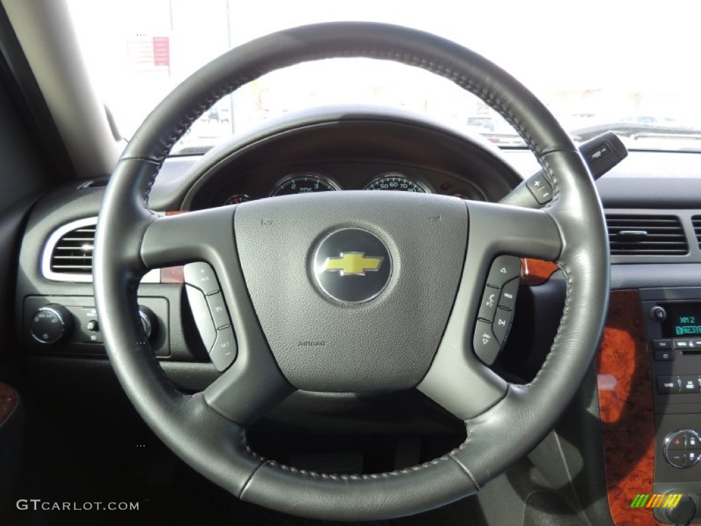 2011 Chevrolet Silverado 3500HD LTZ Crew Cab 4x4 Dually Ebony Steering Wheel Photo #76643627