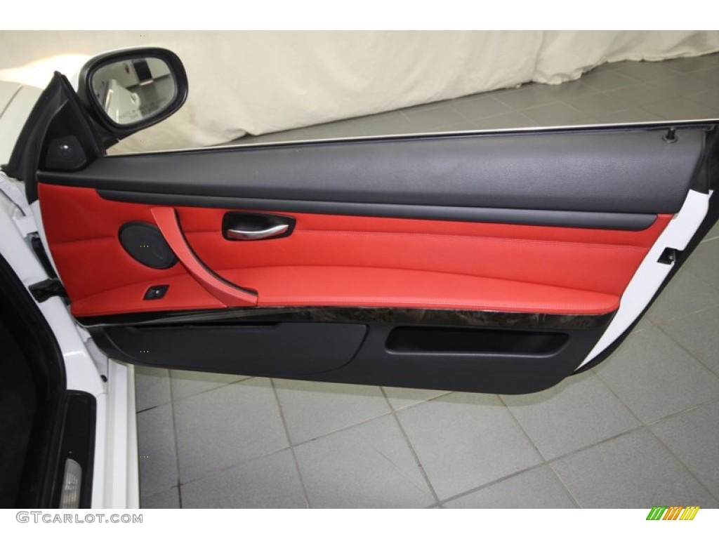 2010 BMW 3 Series 335i Convertible Coral Red/Black Dakota Leather Door Panel Photo #76644593