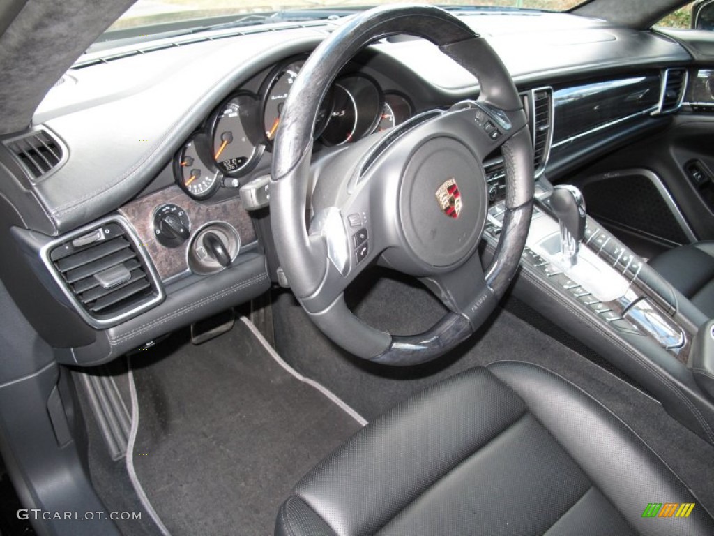 2012 Porsche Panamera Turbo S Black Steering Wheel Photo #76645492
