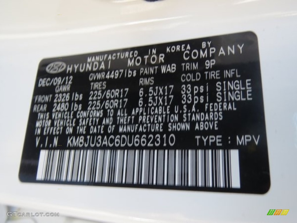 2013 Tucson Color Code WAB for Cotton White Photo #76653207