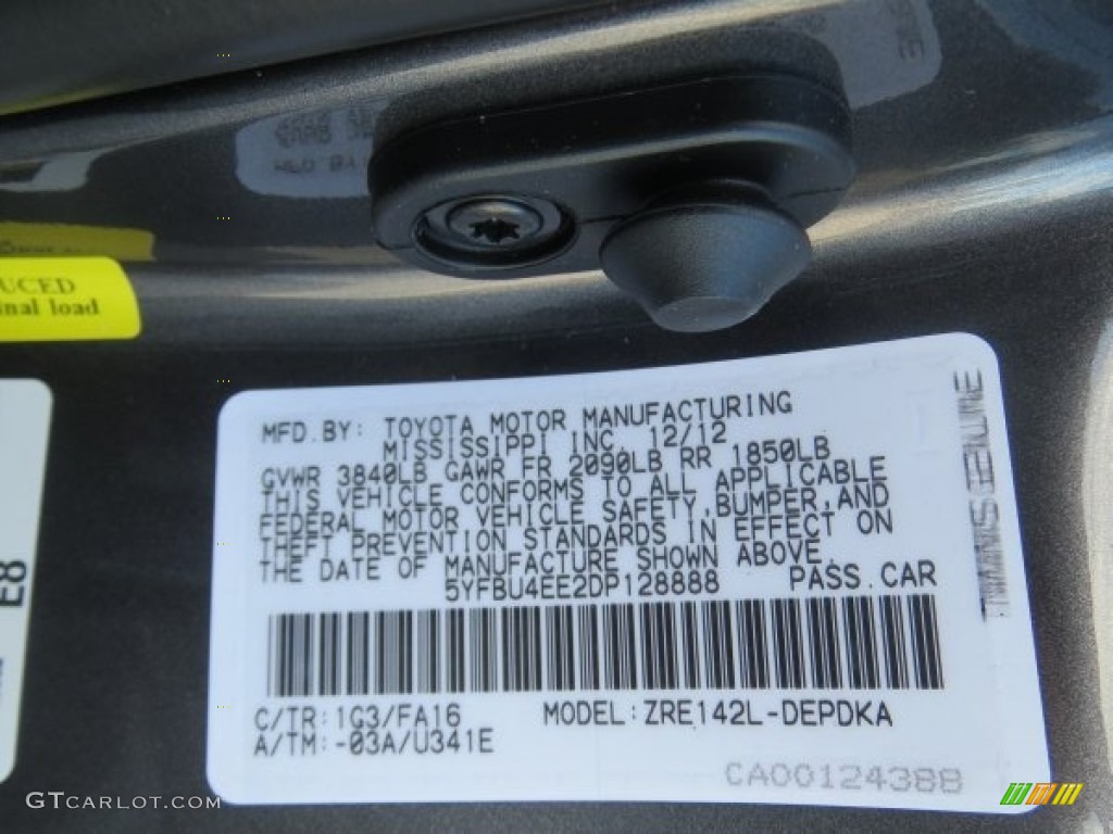 2013 Camry Color Code 1G3 for Magnetic Gray Metallic Photo #76653787