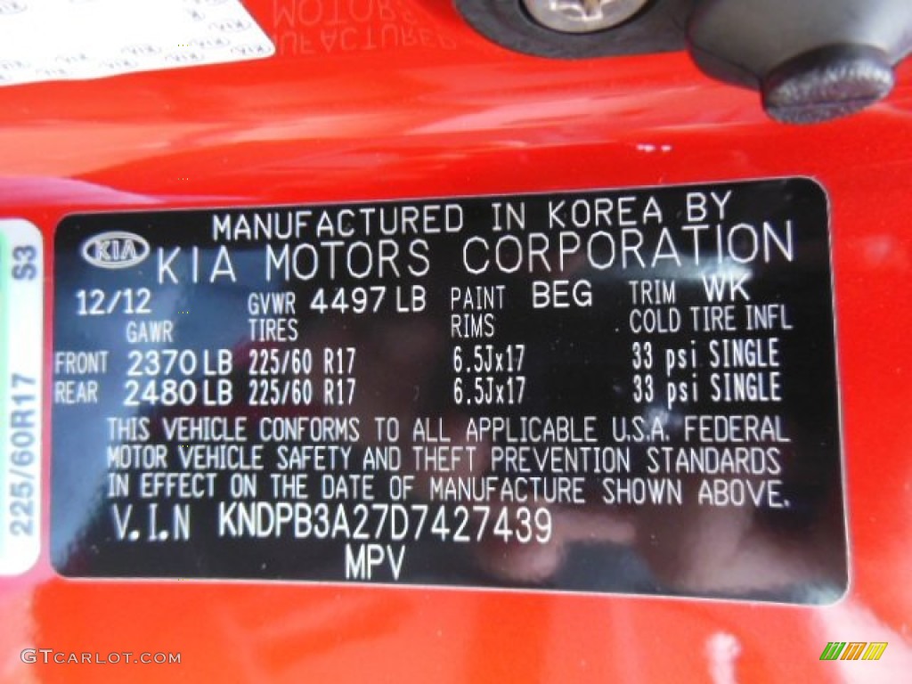 2013 Sportage Color Code BEG for Signal Red Photo #76656809