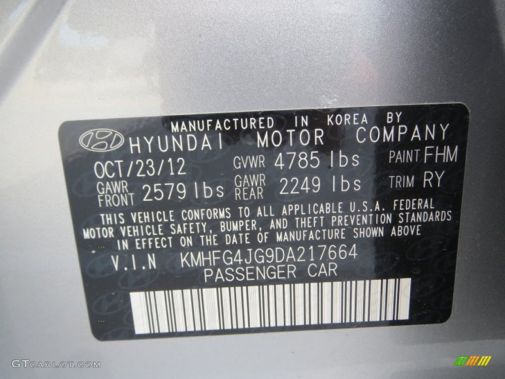 2013 Azera Color Code FHM for Hyper Silver Metallic Photo #76657125