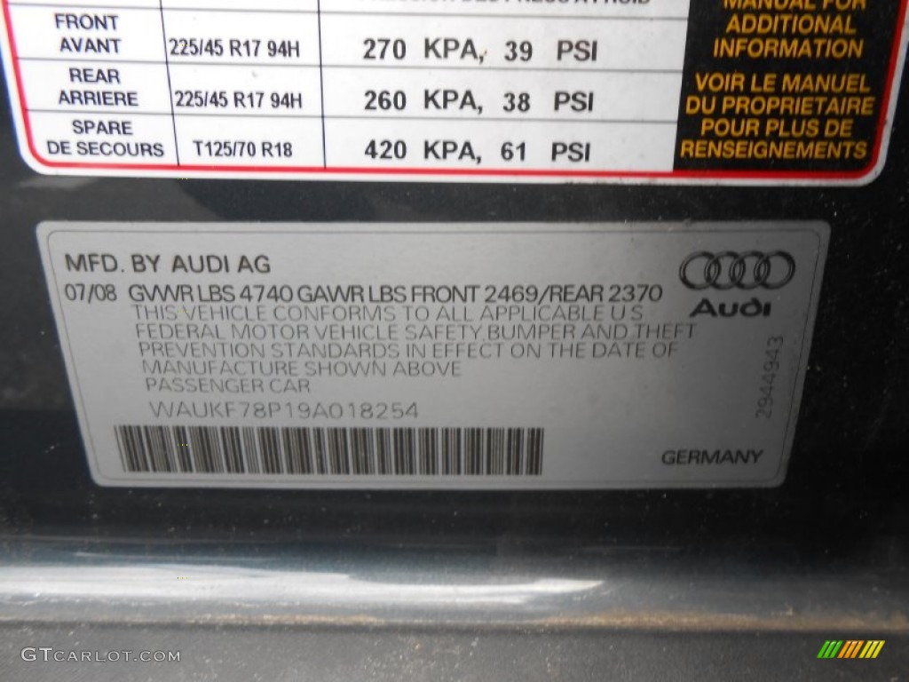 2009 Audi A3 2.0T quattro Info Tag Photo #76660121