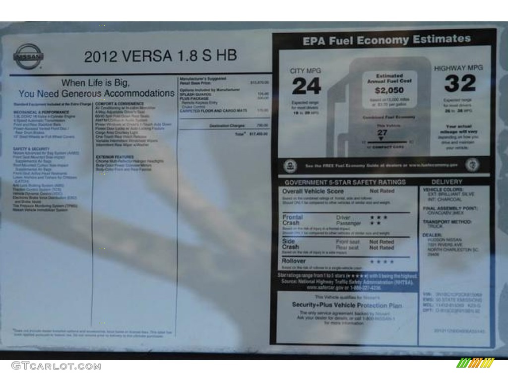 2012 Nissan Versa 1.8 S Hatchback Window Sticker Photo #76667166