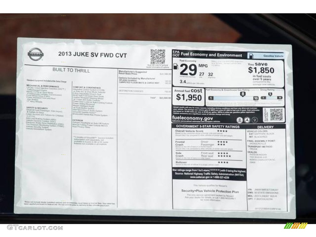 2013 Nissan Juke SV Window Sticker Photo #76667476