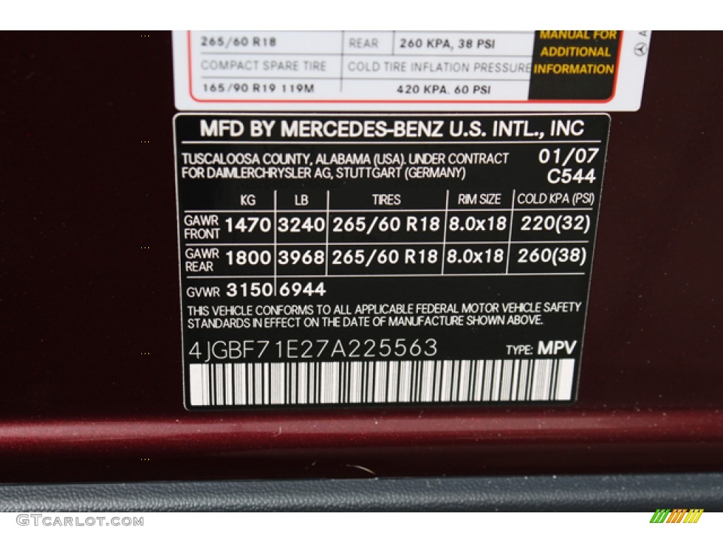 2007 GL Color Code 544 for Barolo Red Metallic Photo #76667982
