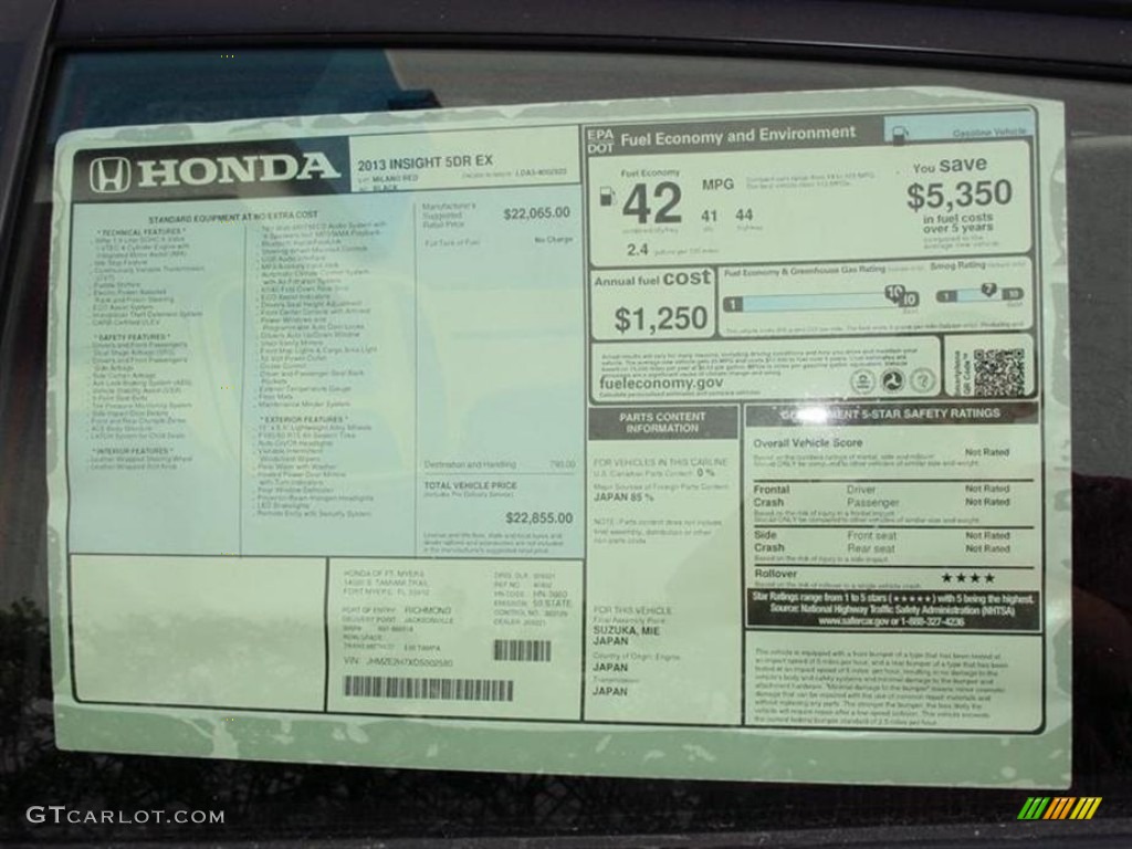 2013 Honda Insight EX Hybrid Window Sticker Photo #76669272