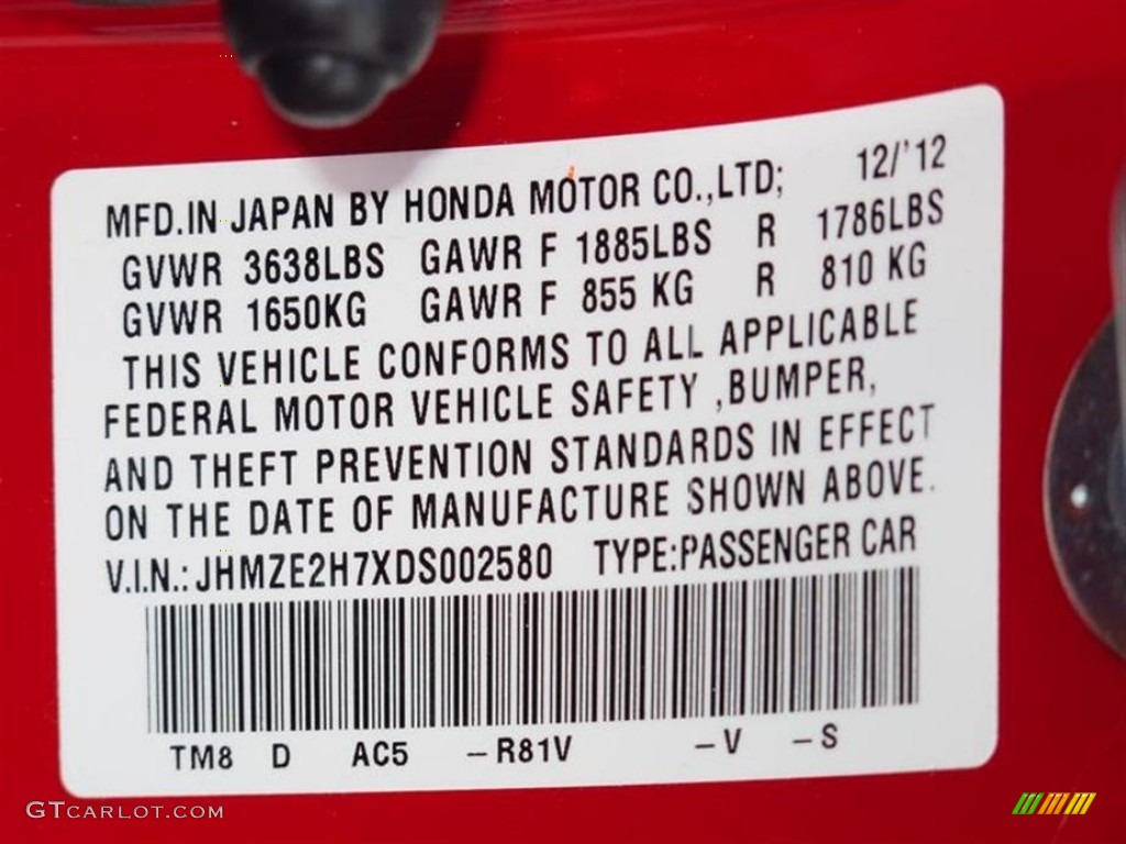 2013 Insight Color Code R81V for Milano Red Photo #76669299