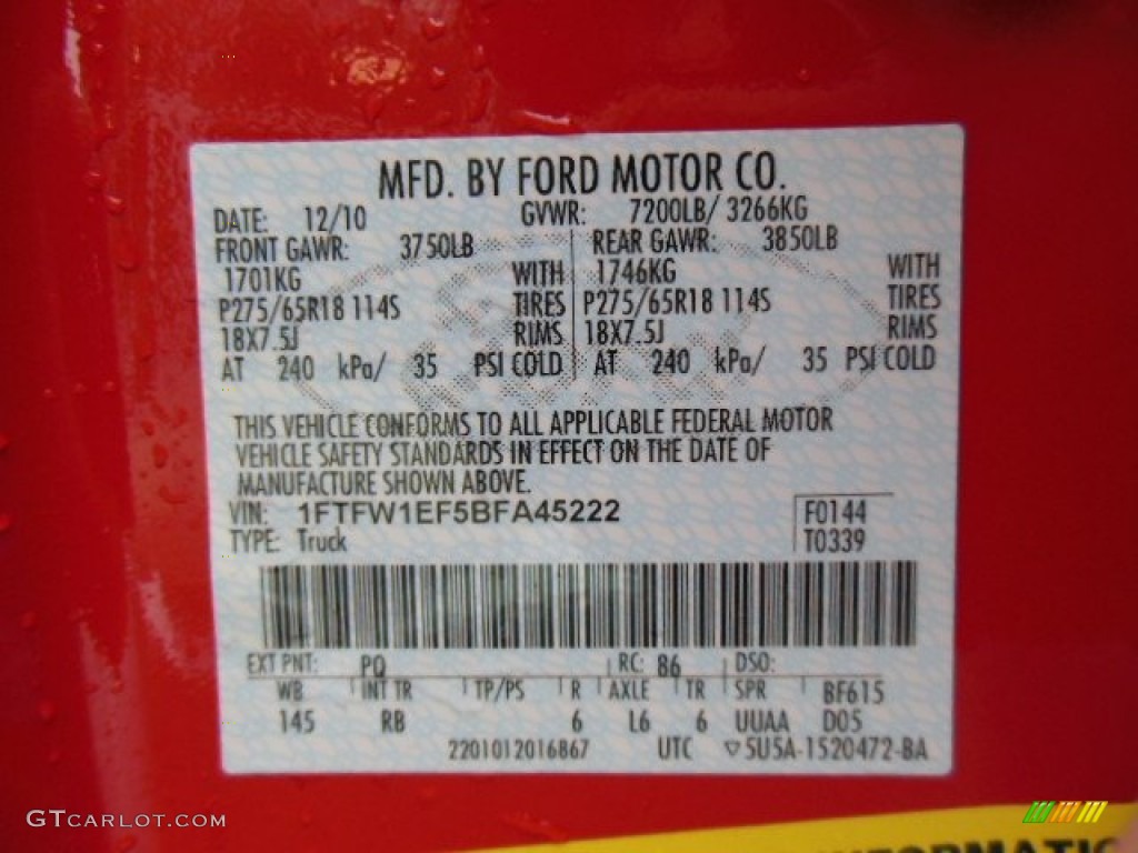 2011 F150 Color Code PQ for Race Red Photo #76671922