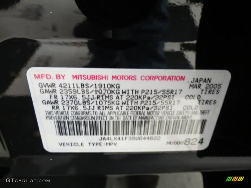 2005 Mitsubishi Outlander XLS Info Tag Photos