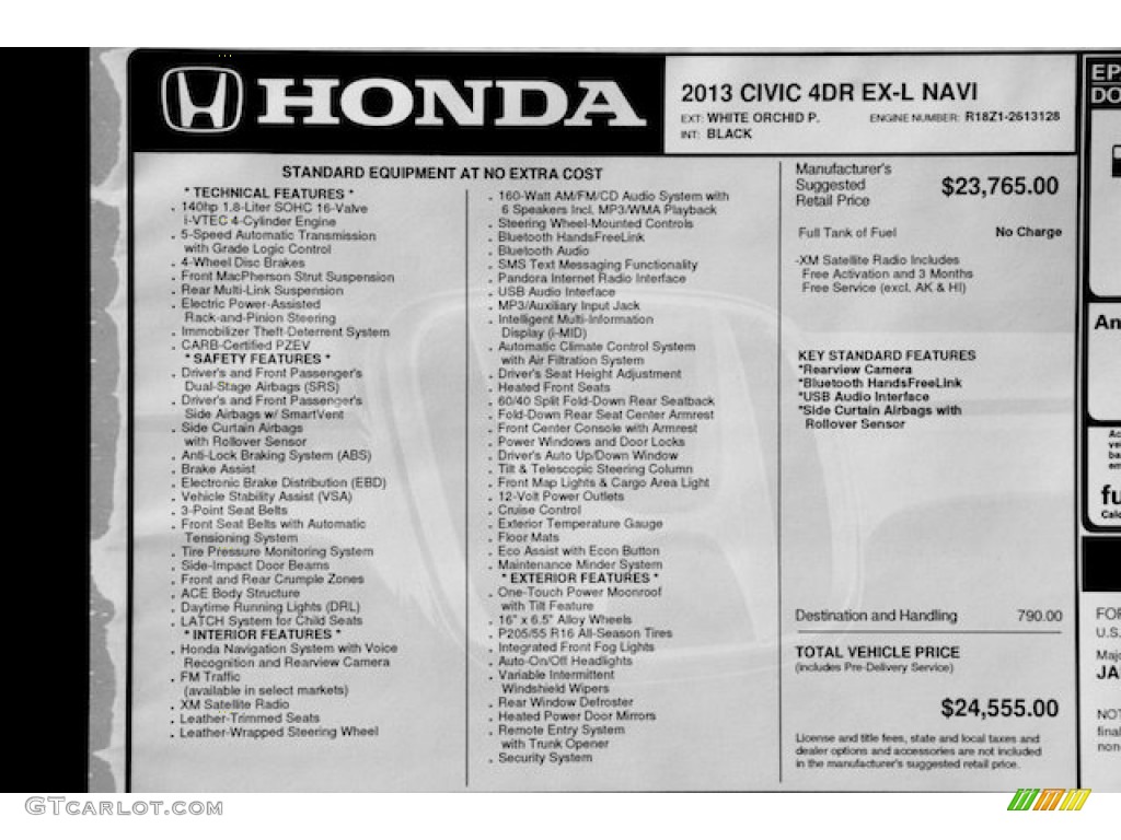 2013 Honda Civic EX-L Sedan Window Sticker Photo #76677963