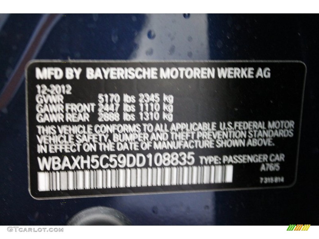 2013 5 Series Color Code A76 for Deep Sea Blue Metallic Photo #76723681