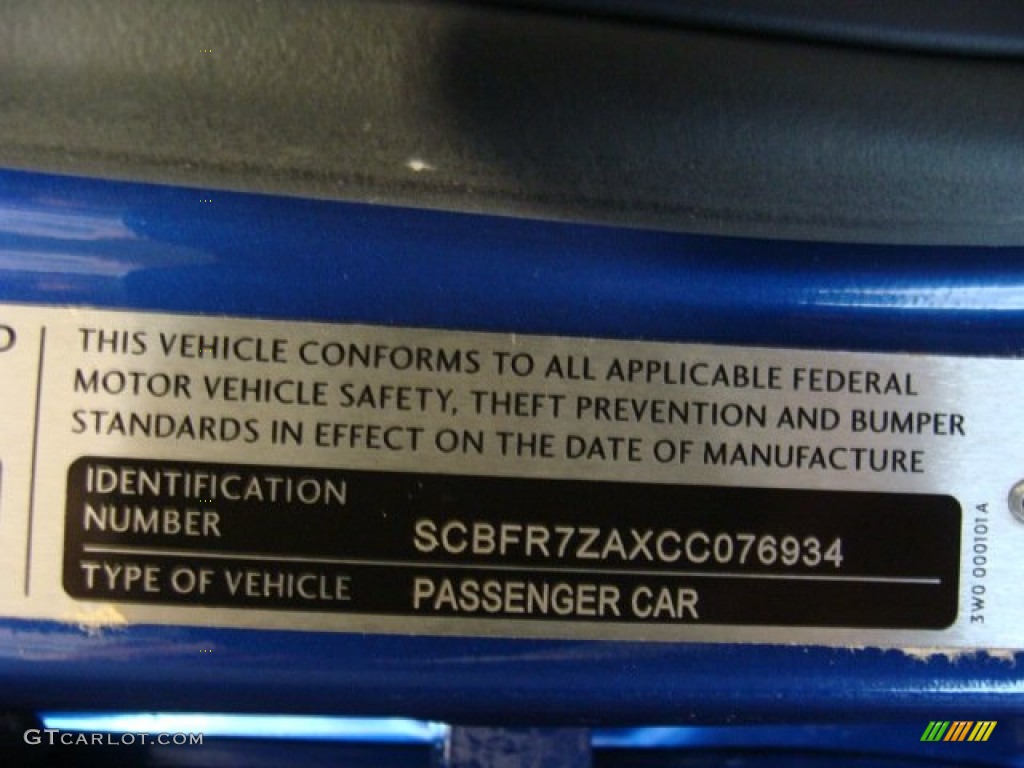 2012 Bentley Continental GT Mulliner Info Tag Photo #76726680