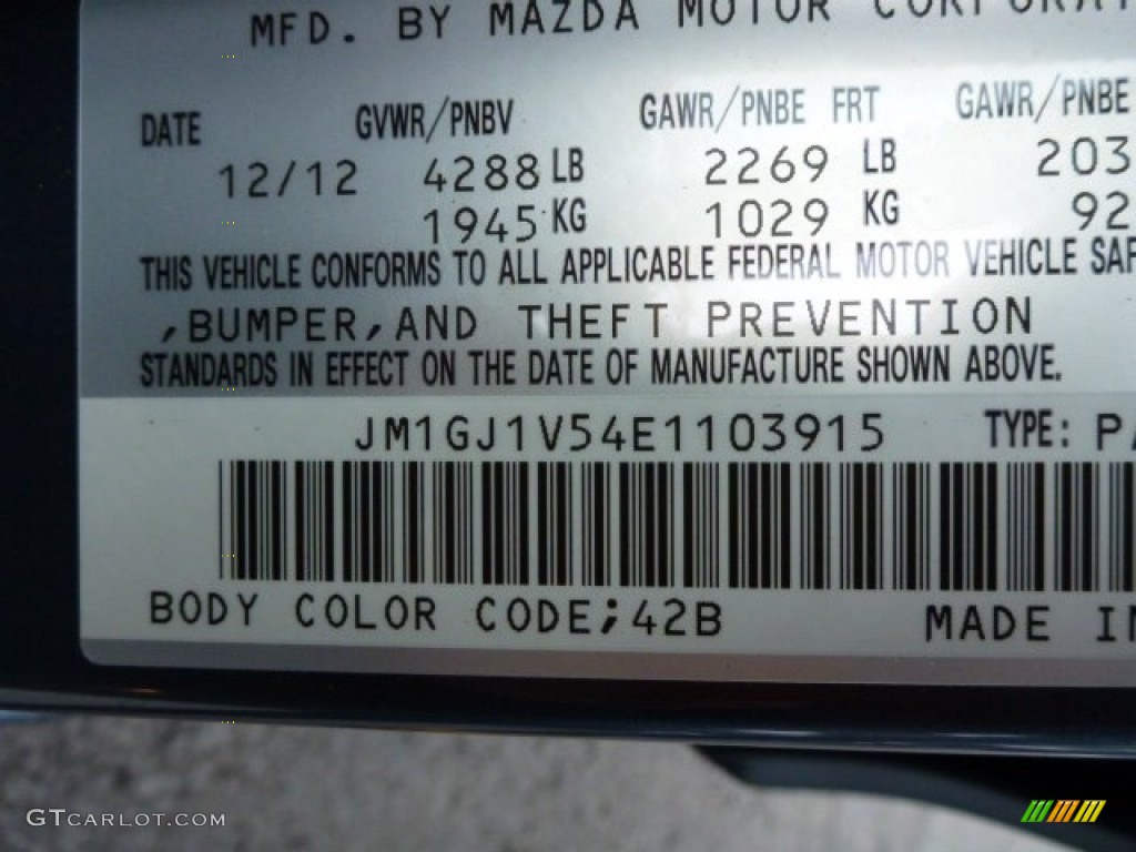 2014 MAZDA6 Color Code 42B for Blue Reflex Mica Photo #76733644